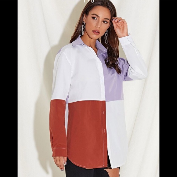 Color Block Asymmetrical Button Down Tunic - Picture 2 of 6